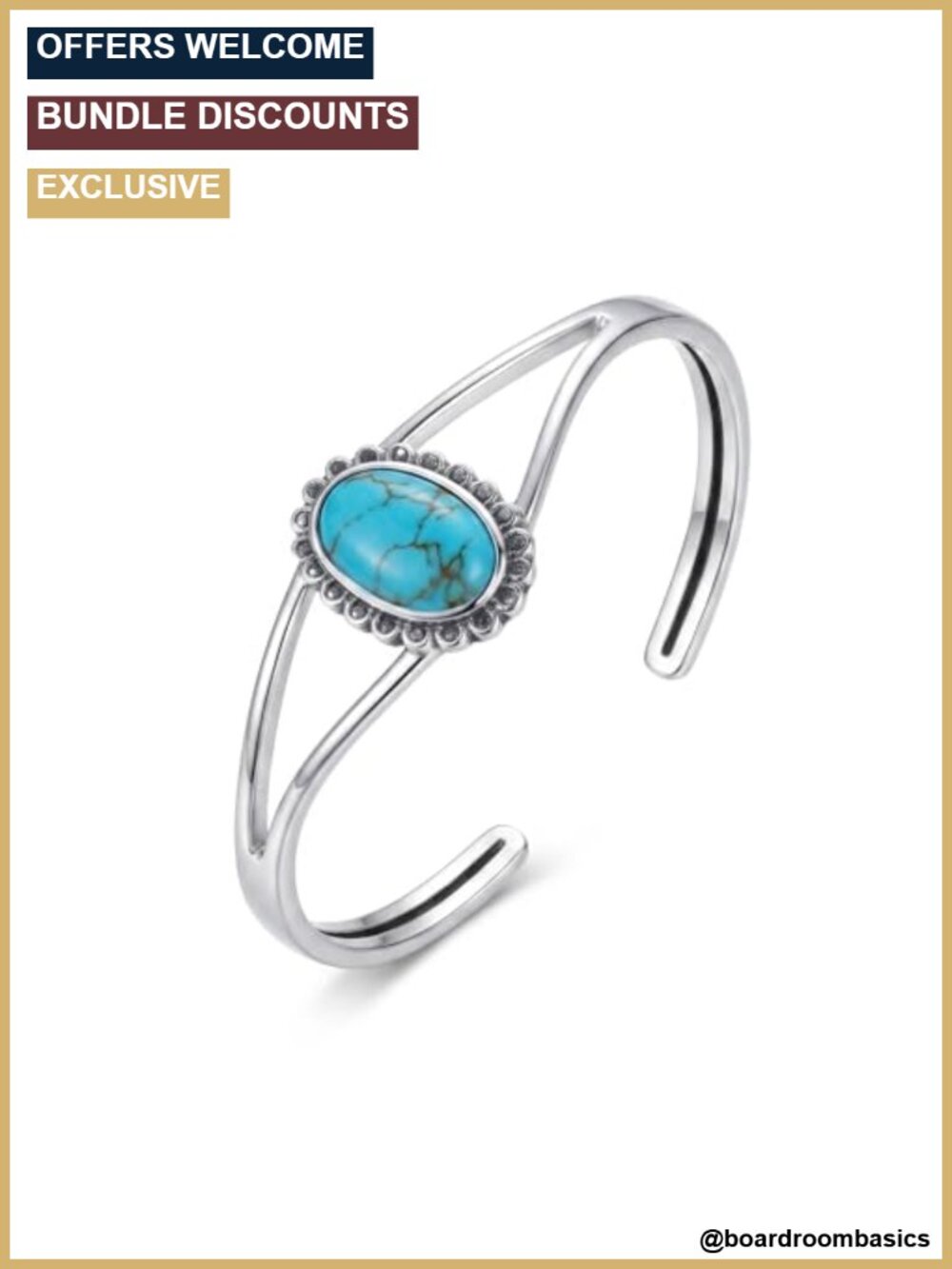 Genuine Turquoise 925 Sterling Silver Open Cuff Bangle Bracelet